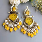 Tehzeeb Creations Latest Gold Polish Kundan & Pearl Studded Designer Drop Long Earrings For Women And Girls Yellow | Grocsy