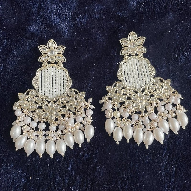 Tehzeeb Creations Gold-Polished Earrings For Women And Girls Diamond, Pearl Brass Drops & Danglers | Grocsy