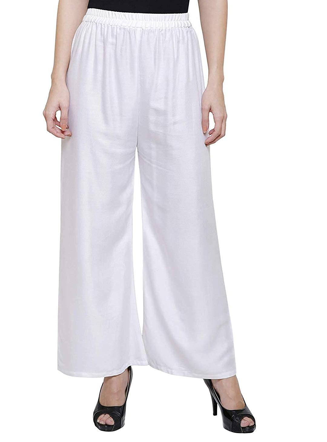 PAVONINE White Color Straight Fit Rayon Fabric Palazzo For Women | Grocsy