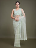Monjolika Fashion Glamorous Women'S Light Green Sequin Work Soft Net Saree | Grocsy