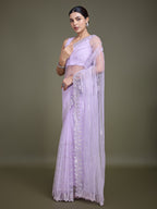 Monjolika Fashion Glamorous Women'S Lavender Sequin Work Soft Net Saree | Grocsy