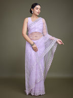 Monjolika Fashion Glamorous Women'S Lavender Sequin Work Soft Net Saree | Grocsy