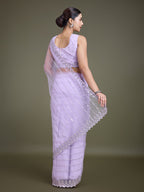 Monjolika Fashion Glamorous Women'S Lavender Sequin Work Soft Net Saree | Grocsy