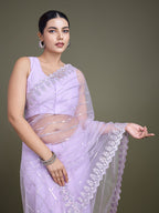 Monjolika Fashion Glamorous Women'S Lavender Sequin Work Soft Net Saree | Grocsy
