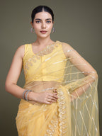 Monjolika Fashion Glamorous Women'S Yellow Sequin Work Soft Net Saree | Grocsy