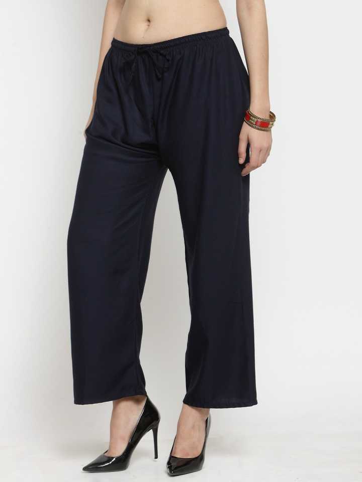 PAVONINE Navy Blue Color Straight Fit Rayon Fabric Palazzo For Women | Grocsy