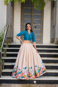 Lorenvalley Fashion Offwhite Tussar Silk Floral Print Lehenga Choli | Grocsy