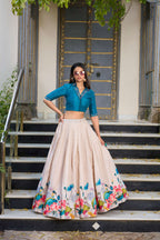 Lorenvalley Fashion Offwhite Tussar Silk Floral Print Lehenga Choli | Grocsy