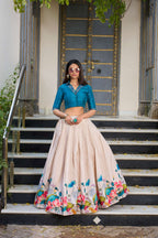 Lorenvalley Fashion Offwhite Tussar Silk Floral Print Lehenga Choli | Grocsy