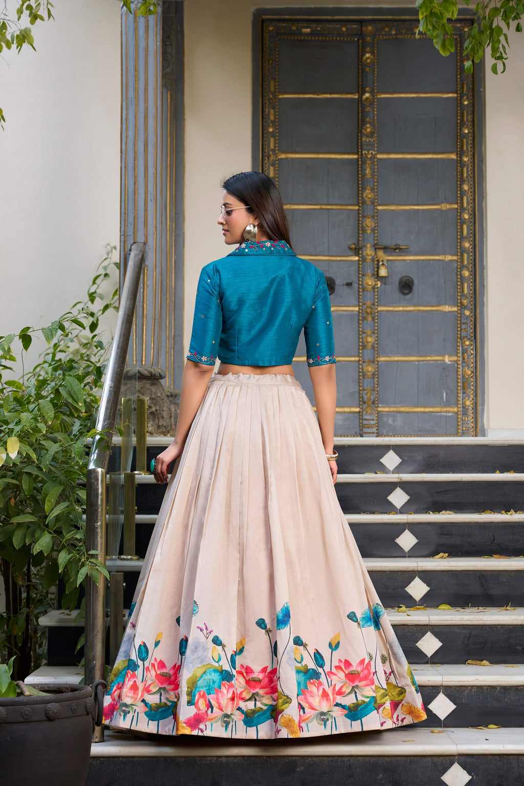 Lorenvalley Fashion Offwhite Tussar Silk Floral Print Lehenga Choli | Grocsy