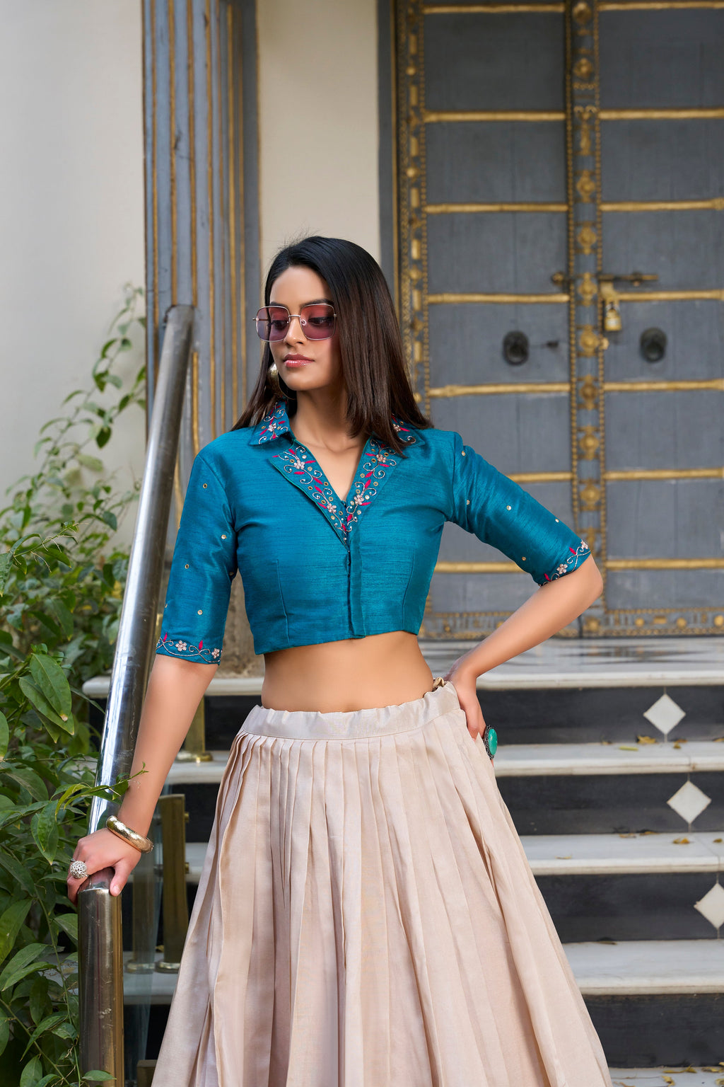 Lorenvalley Fashion Offwhite Tussar Silk Floral Print Lehenga Choli | Grocsy