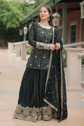 Vedant Vastram Heavy Embroidery & Sequins Work Rangoli Silk Kurti Plazo Set With Dupatta - Green | Grocsy