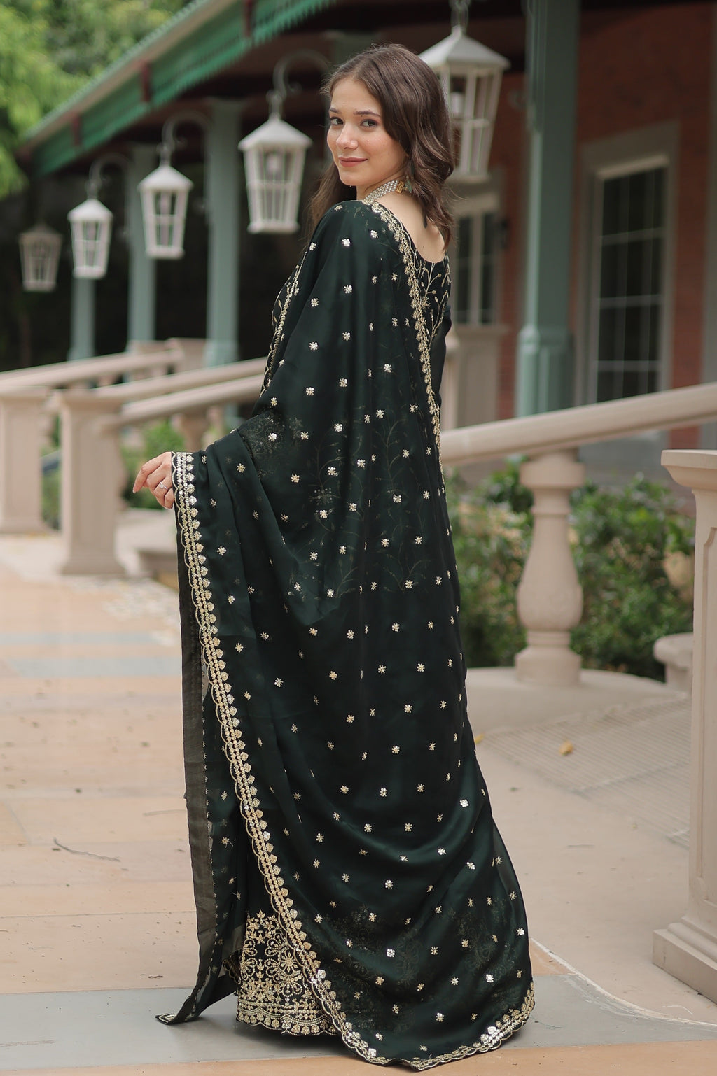 Vedant Vastram Heavy Embroidery & Sequins Work Rangoli Silk Kurti Plazo Set With Dupatta - Green | Grocsy