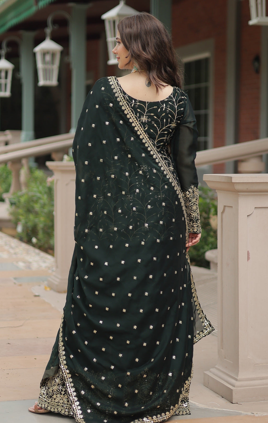 Vedant Vastram Heavy Embroidery & Sequins Work Rangoli Silk Kurti Plazo Set With Dupatta - Green | Grocsy