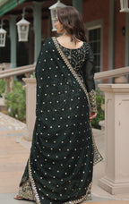 Vedant Vastram Heavy Embroidery & Sequins Work Rangoli Silk Kurti Plazo Set With Dupatta - Green | Grocsy