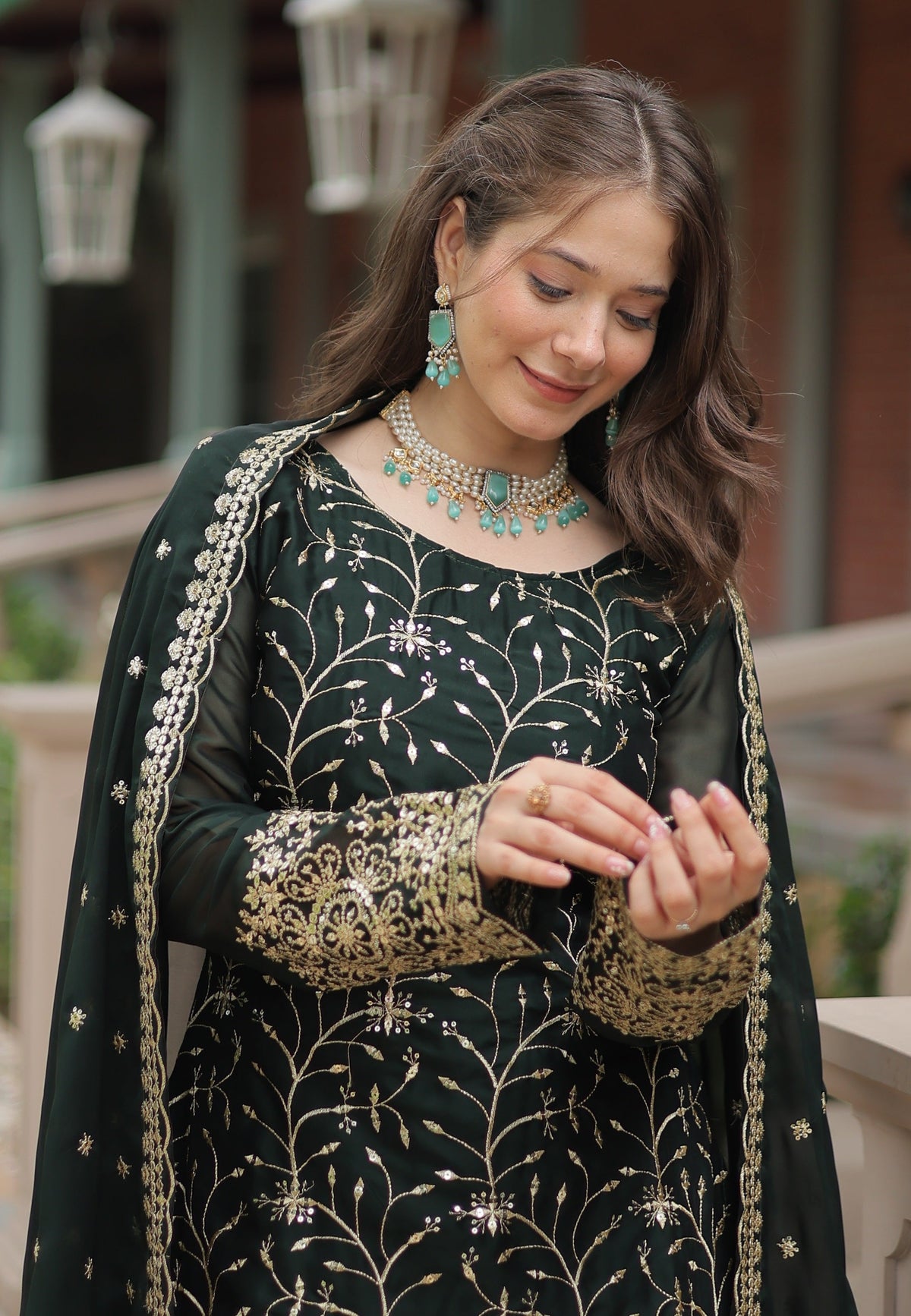 Vedant Vastram Heavy Embroidery & Sequins Work Rangoli Silk Kurti Plazo Set With Dupatta - Green | Grocsy
