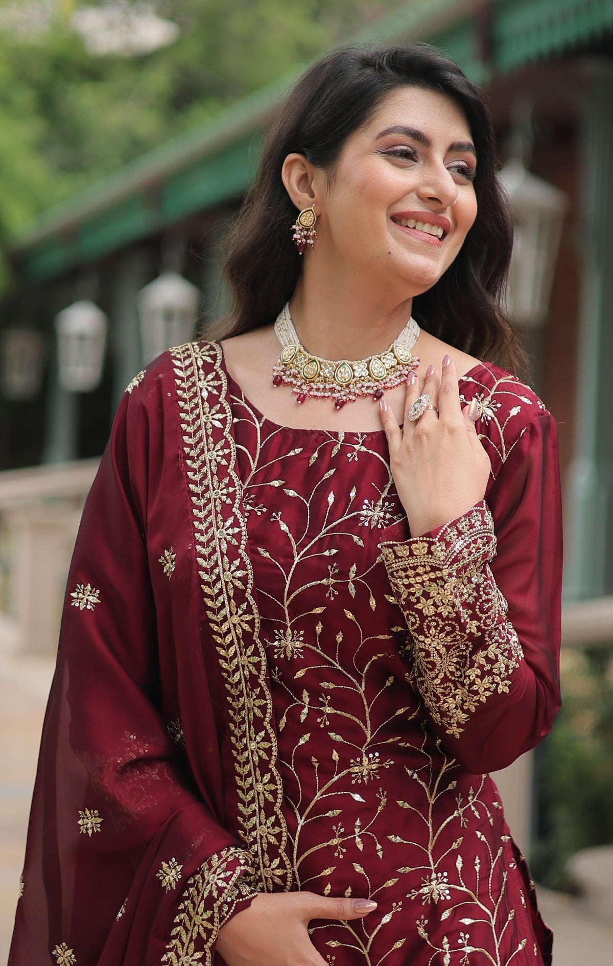 Vedant Vastram Heavy Embroidery & Sequins Work Rangoli Silk Kurti Plazo Set With Dupatta - Maroon | Grocsy
