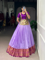 Lorenvalley Fashion Lavender Cotton Silk Zari Weaving Work Lehenga Choli | Grocsy