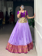 Lorenvalley Fashion Lavender Cotton Silk Zari Weaving Work Lehenga Choli | Grocsy