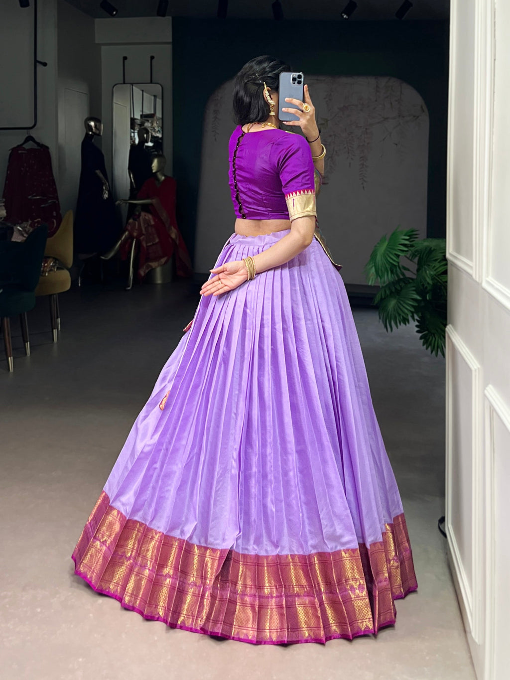 Lorenvalley Fashion Lavender Cotton Silk Zari Weaving Work Lehenga Choli | Grocsy