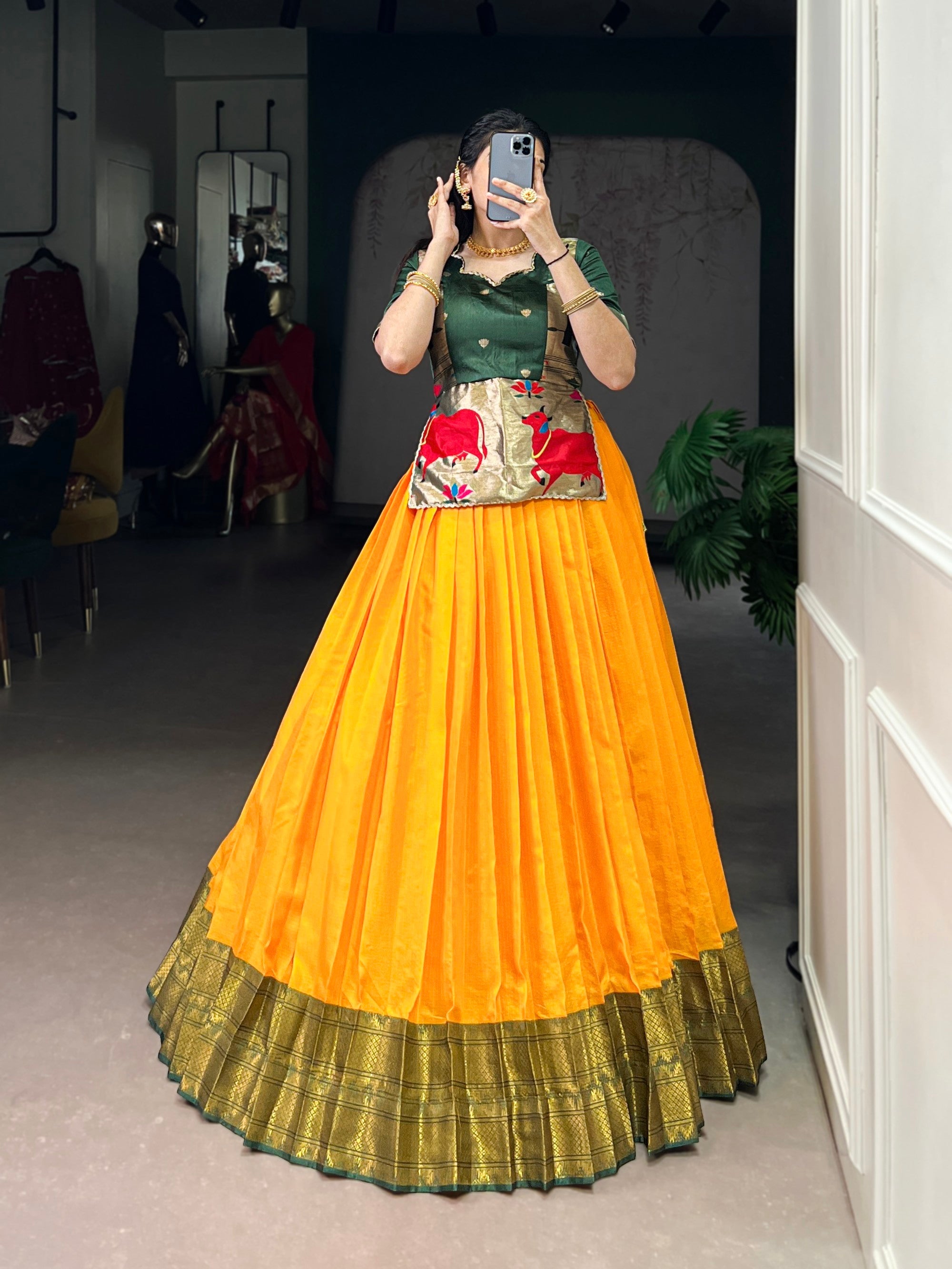 Lorenvalley Fashion Mustard Cotton Silk Zari Weaving Work Lehenga Choli | Grocsy