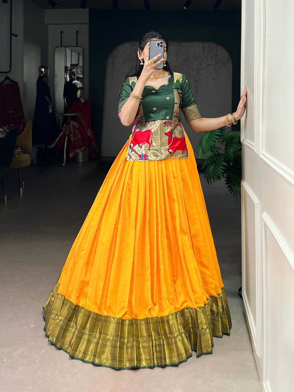 Lorenvalley Fashion Mustard Cotton Silk Zari Weaving Work Lehenga Choli | Grocsy