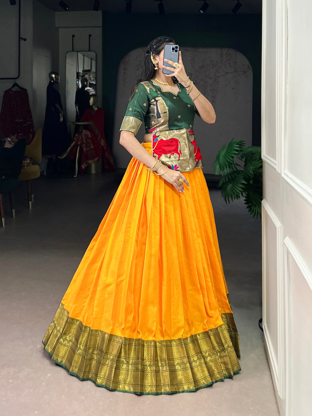 Lorenvalley Fashion Mustard Cotton Silk Zari Weaving Work Lehenga Choli | Grocsy