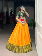 Lorenvalley Fashion Mustard Cotton Silk Zari Weaving Work Lehenga Choli | Grocsy