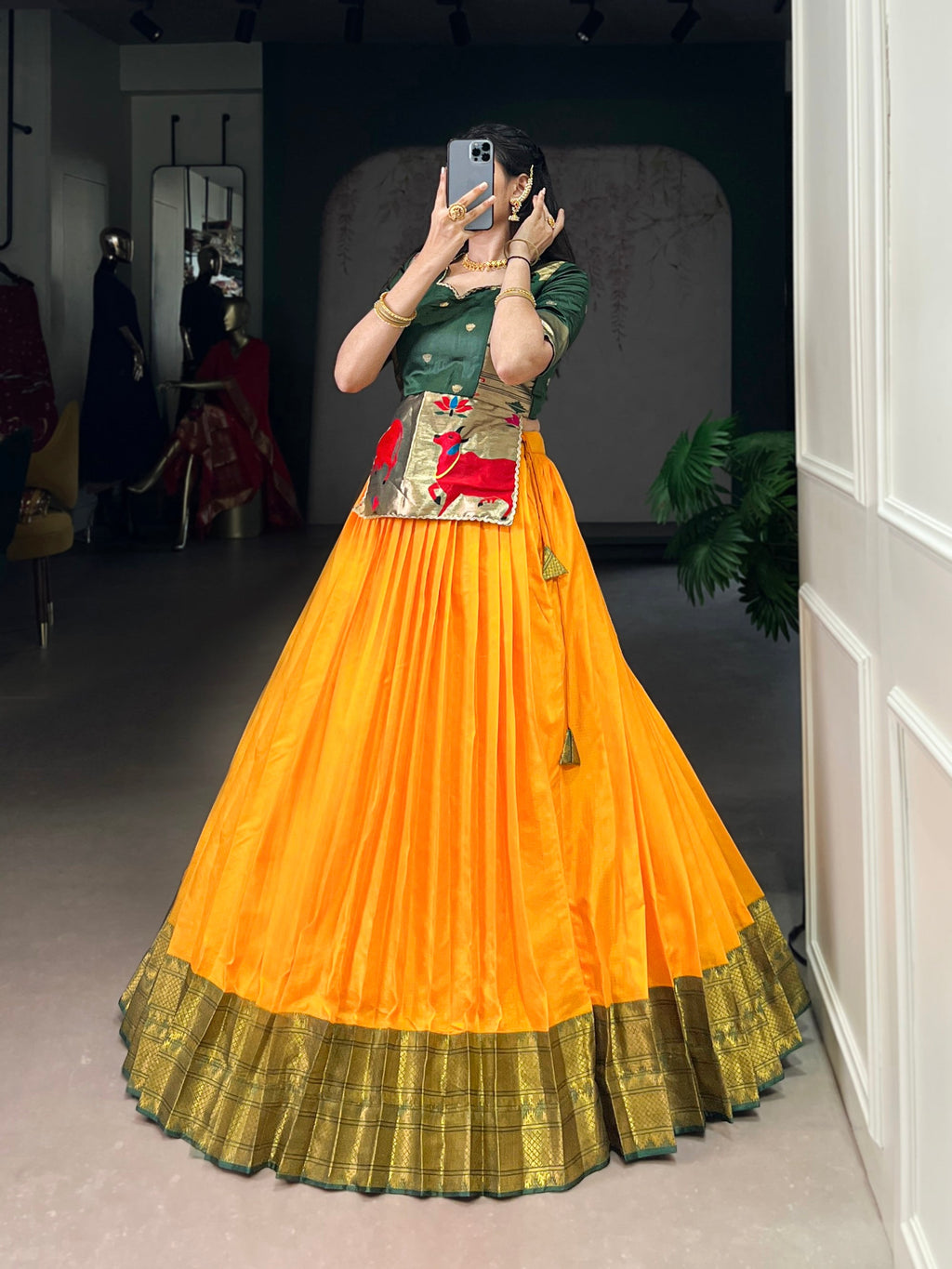 Lorenvalley Fashion Mustard Cotton Silk Zari Weaving Work Lehenga Choli | Grocsy