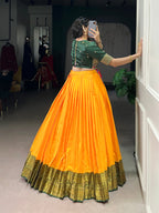 Lorenvalley Fashion Mustard Cotton Silk Zari Weaving Work Lehenga Choli | Grocsy