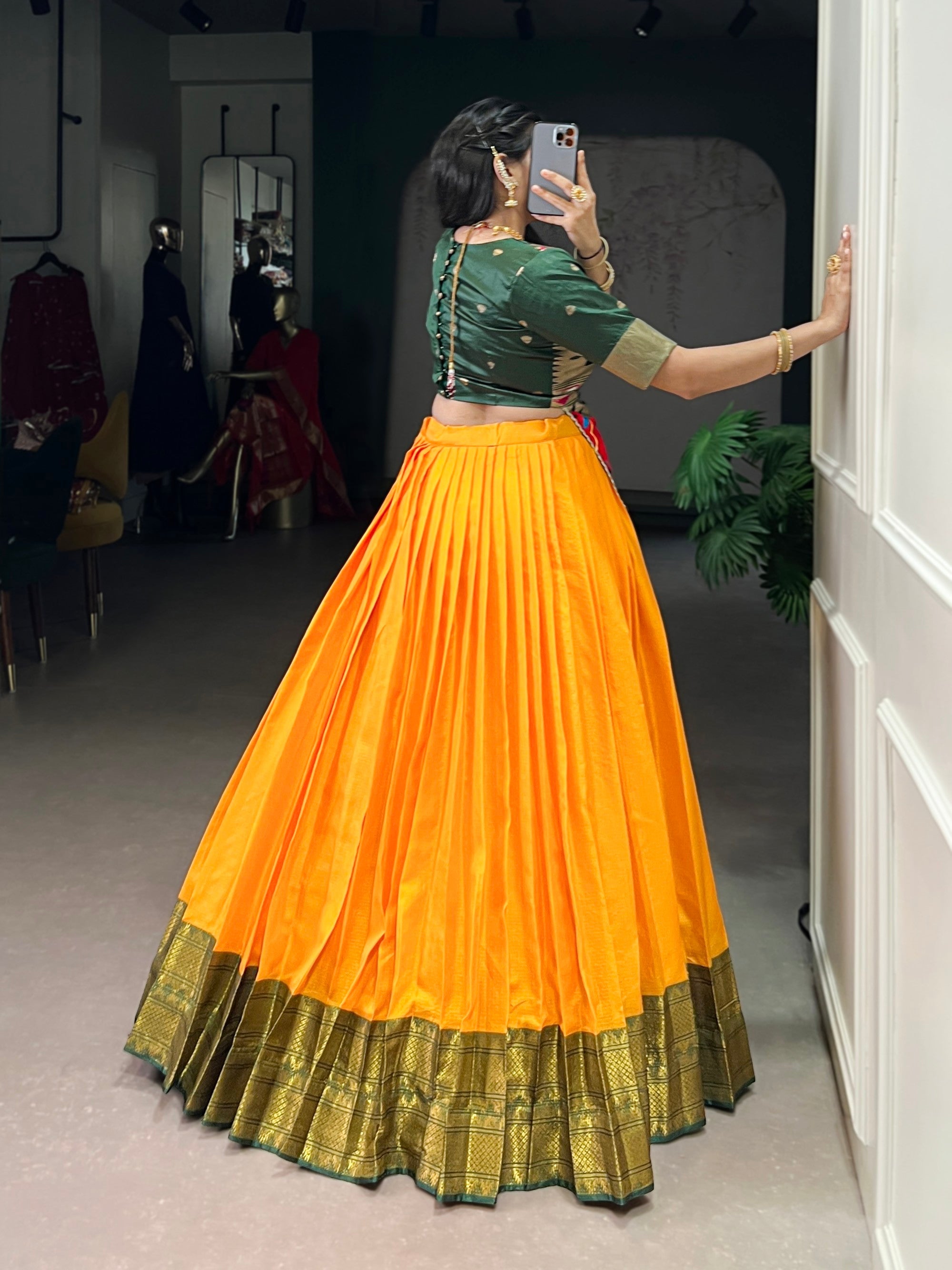 Lorenvalley Fashion Mustard Cotton Silk Zari Weaving Work Lehenga Choli | Grocsy