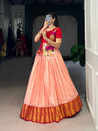 Lorenvalley Fashion Peach Cotton Silk Zari Weaving Work Lehenga Choli | Grocsy