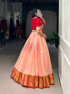 Lorenvalley Fashion Peach Cotton Silk Zari Weaving Work Lehenga Choli | Grocsy