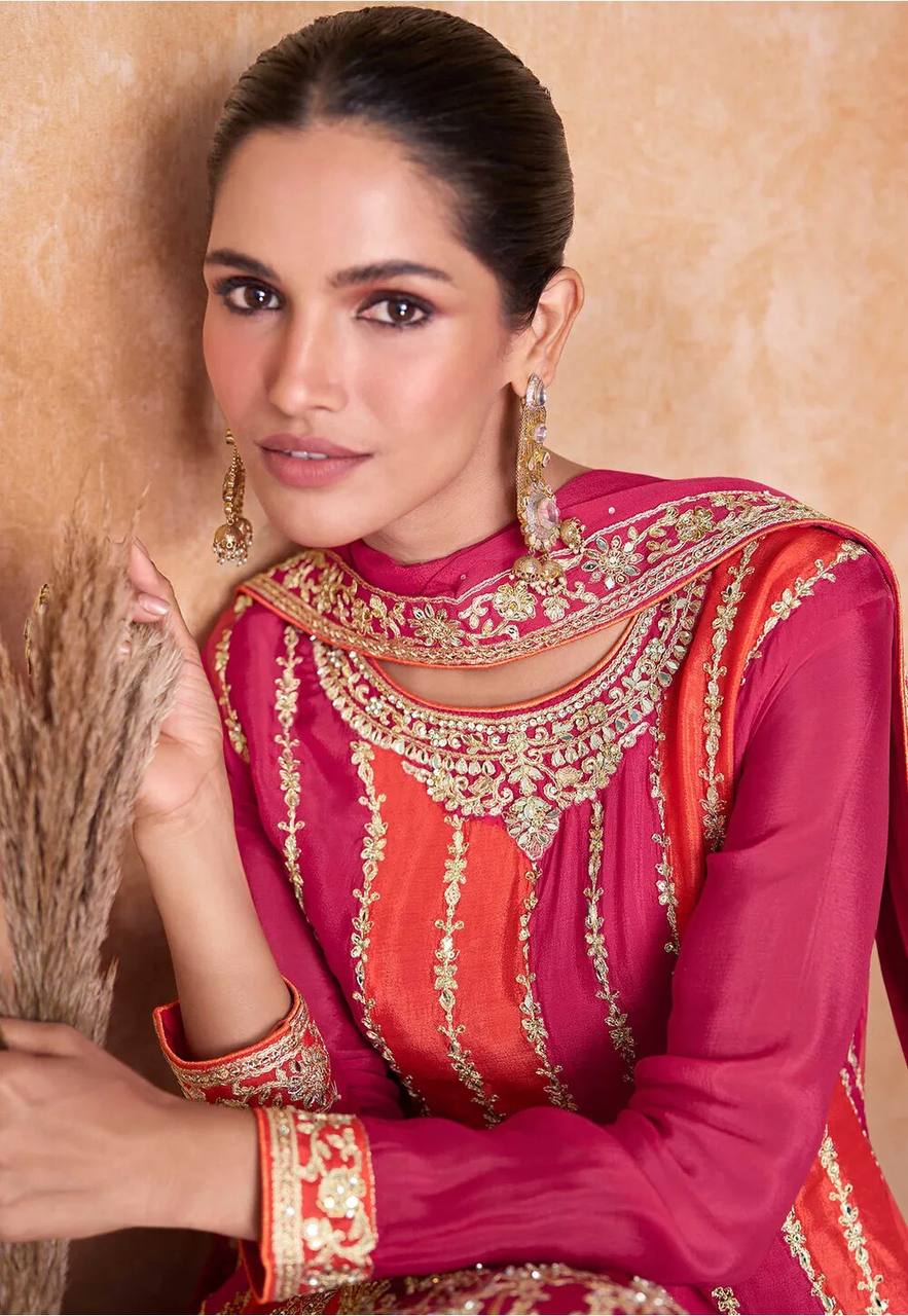 Lorenvalley Multicolor Chinon Embroidery With Sequince Work Salwar Kameez Stitched | Grocsy