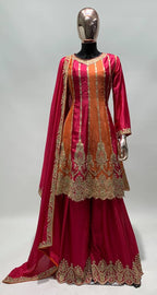 Lorenvalley Multicolor Chinon Embroidery With Sequince Work Salwar Kameez Stitched | Grocsy