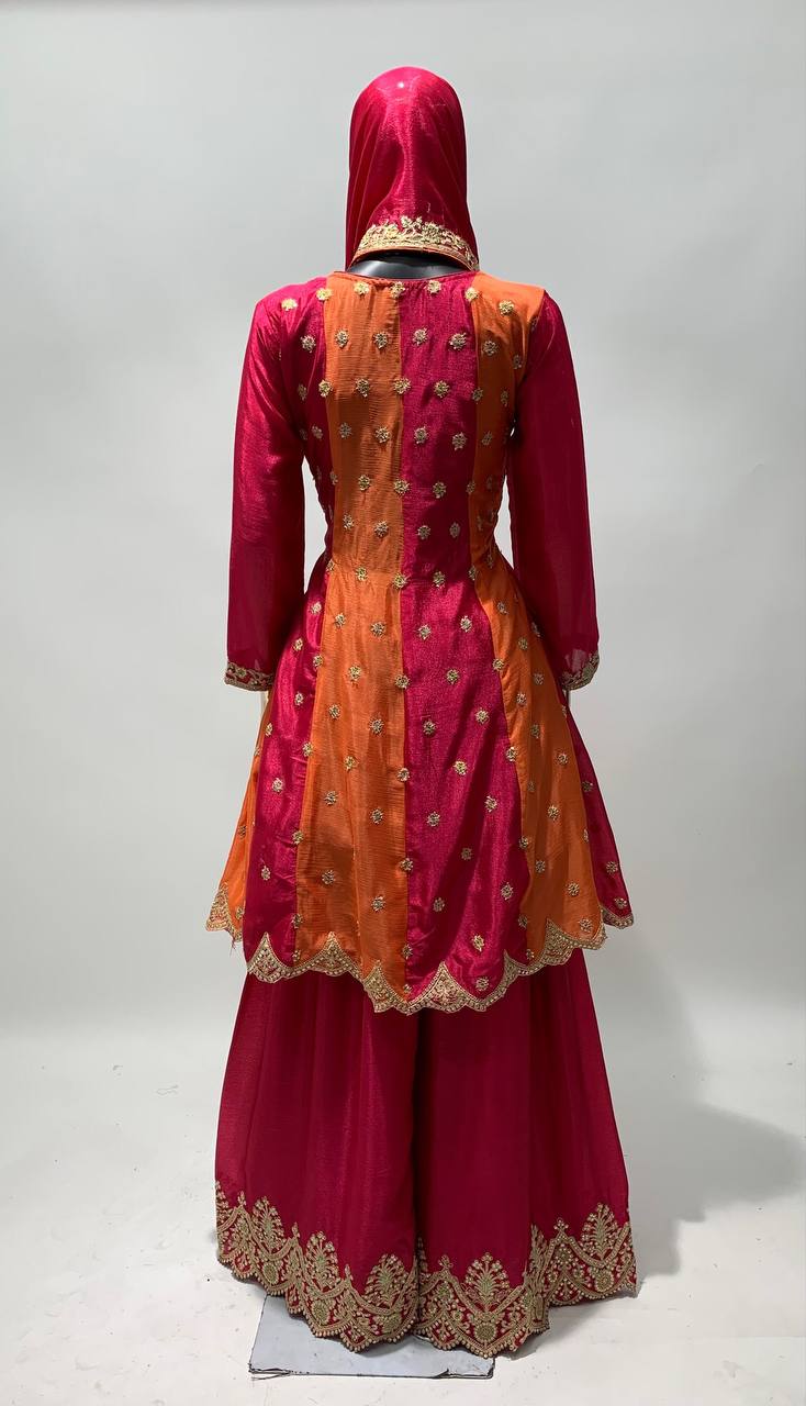 Lorenvalley Multicolor Chinon Embroidery With Sequince Work Salwar Kameez Stitched | Grocsy