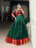 Lorenvalley Fashion Green Poly Cotton Zari Weaving Work Lehenga Choli With Koti | Grocsy