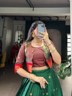 Lorenvalley Fashion Green Poly Cotton Zari Weaving Work Lehenga Choli With Koti | Grocsy
