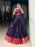 Lorenvalley Fashion Navyblue Poly Cotton Zari Weaving Work Lehenga Choli With Koti | Grocsy