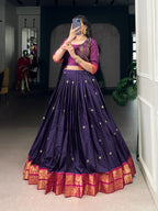 Lorenvalley Fashion Navyblue Poly Cotton Zari Weaving Work Lehenga Choli With Koti | Grocsy