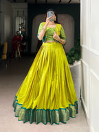 Lorenvalley Fashion Parotgreen Poly Cotton Zari Weaving Work Lehenga Choli With Koti | Grocsy