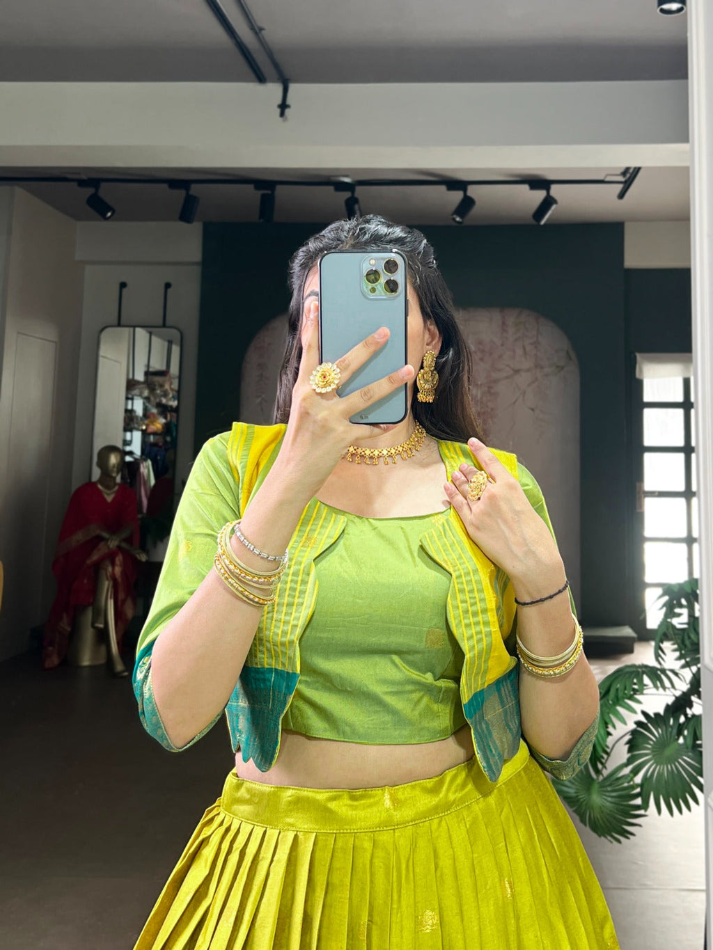 Lorenvalley Fashion Parotgreen Poly Cotton Zari Weaving Work Lehenga Choli With Koti | Grocsy