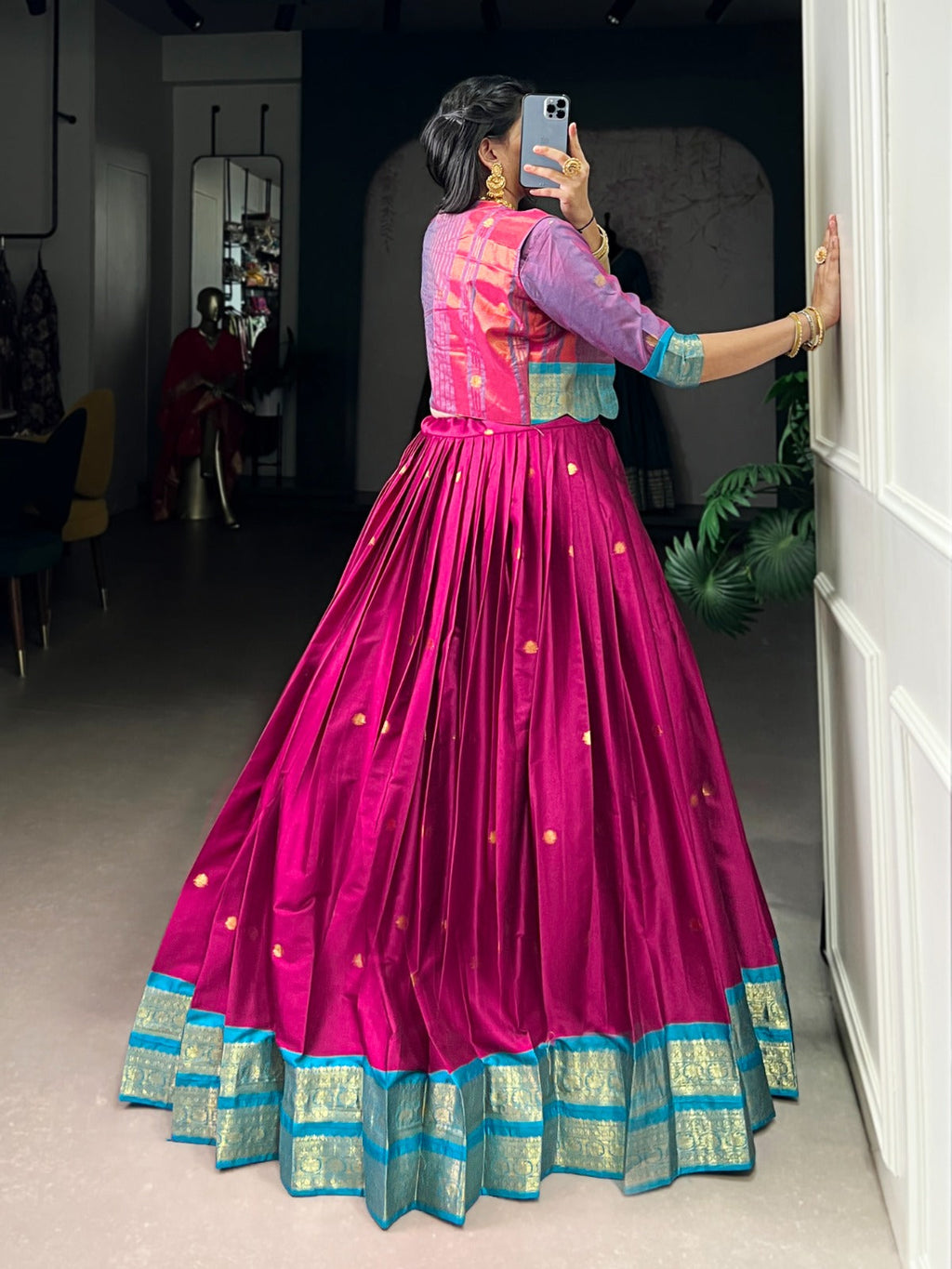 Lorenvalley Fashion Pink Poly Cotton Zari Weaving Work Lehenga Choli With Koti | Grocsy