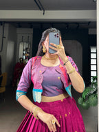 Lorenvalley Fashion Pink Poly Cotton Zari Weaving Work Lehenga Choli With Koti | Grocsy