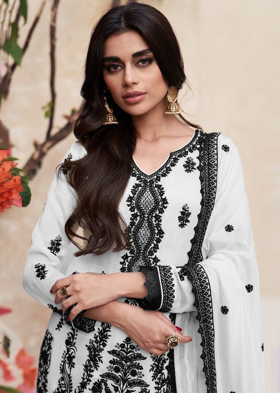 Lorenvalley White Chinon Embroidery With Sequince Work Salwar Kameez Stitched | Grocsy