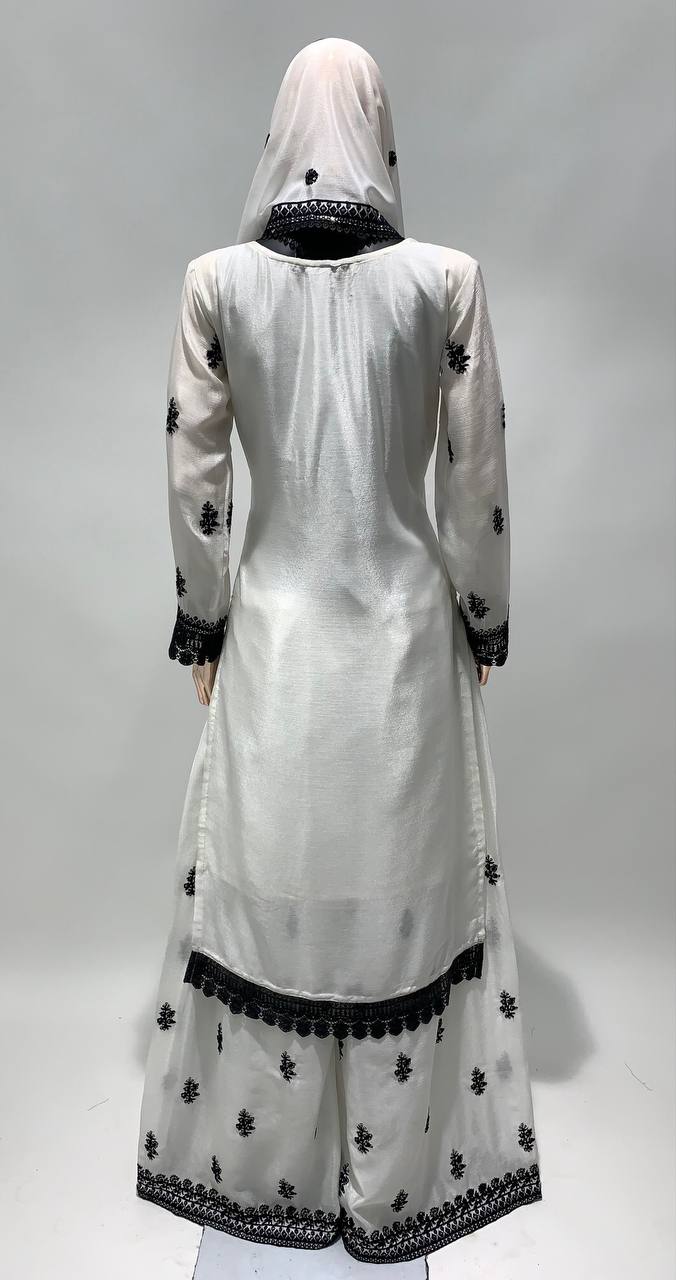 Lorenvalley White Chinon Embroidery With Sequince Work Salwar Kameez Stitched | Grocsy