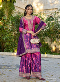 Anaita Purple Chinon Stitched Plazzo Suit With Digital Printed & Hand Work | Grocsy
