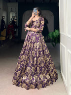 Lorenvalley Fashion Viovet Tasar Silk Floral Print Lehenga Choli with Koti | Grocsy