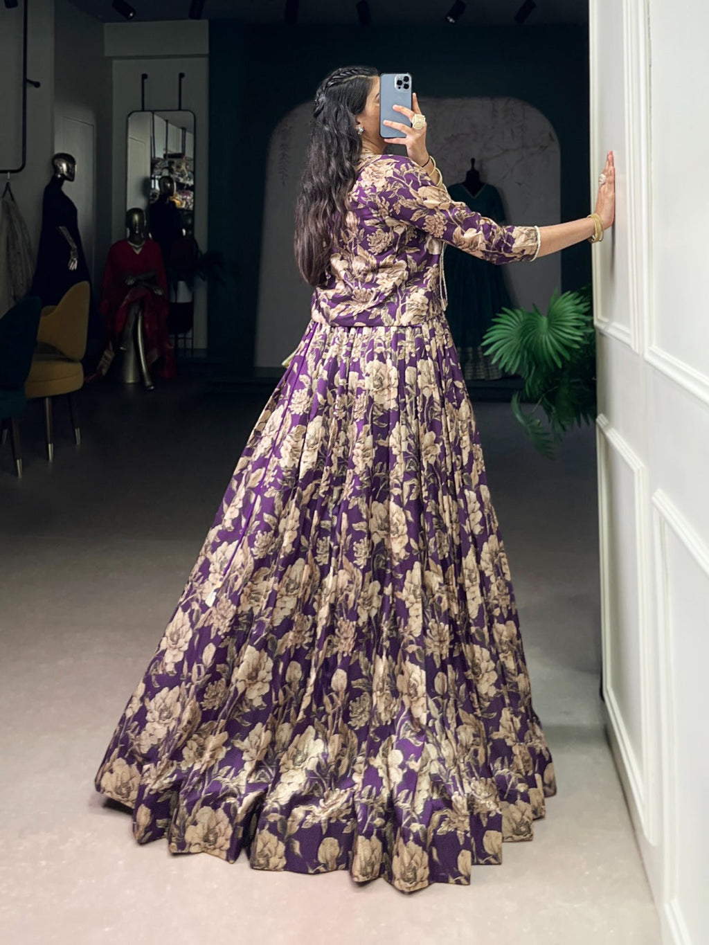 Lorenvalley Fashion Viovet Tasar Silk Floral Print Lehenga Choli with Koti | Grocsy