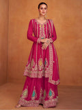 Lorenvalley Magenta Chinon Embroidery With Sequince Work Salwar Kameez Stitched | Grocsy